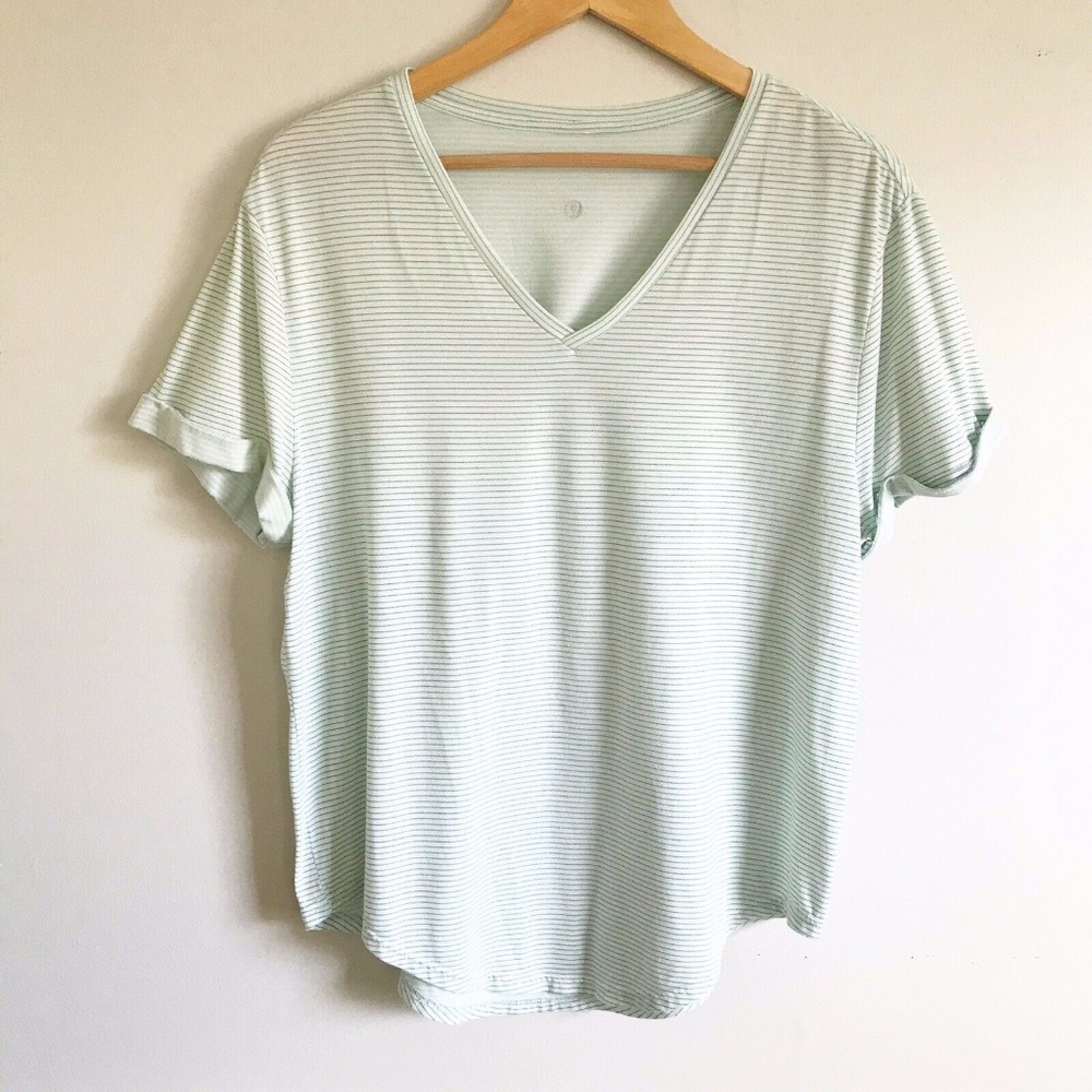 Lululemon Love Short Sleeve V-Neck Mint Striped Top